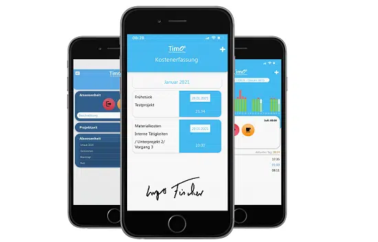 Mobile App für Arbeitszeiterfassung mit digitaler Kundenunterschrift und Kostenerfassung im Außendienst