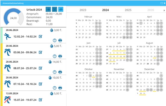 Teamkalender für Arztpraxen zeigt Urlaub- und Krankheitstage